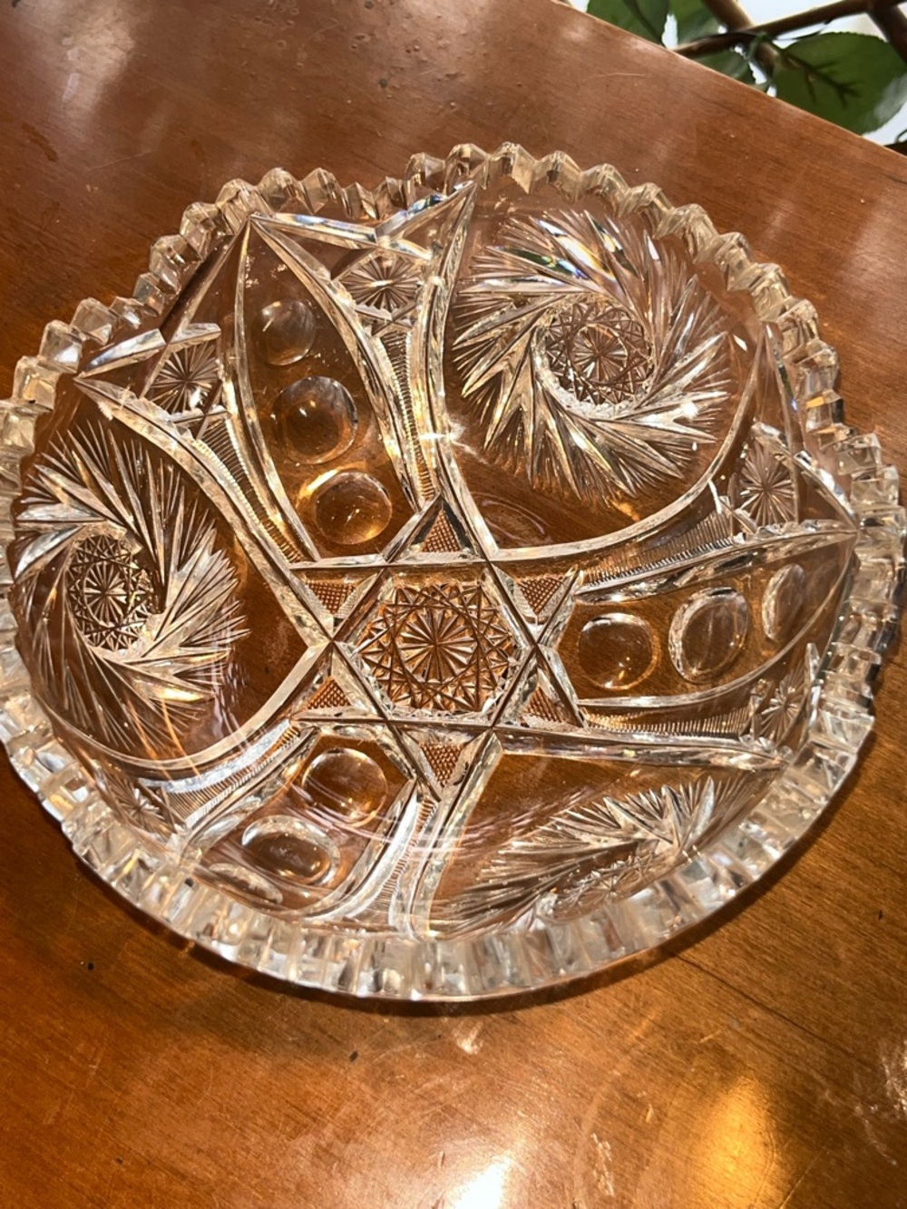 Antique American Brilliant Period Cut Glass Bowl - Buzzsaw Pinwheel & Hobstar - Picture 9 of 9